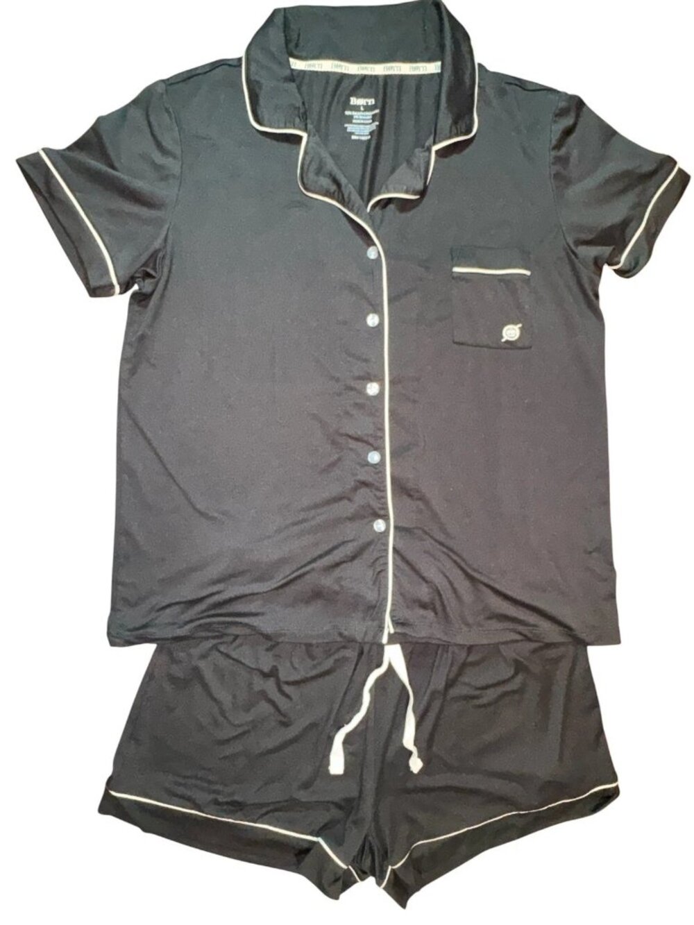 EUC Born Notch Collar Shorty Pajama Set With Contrast Piping Black L